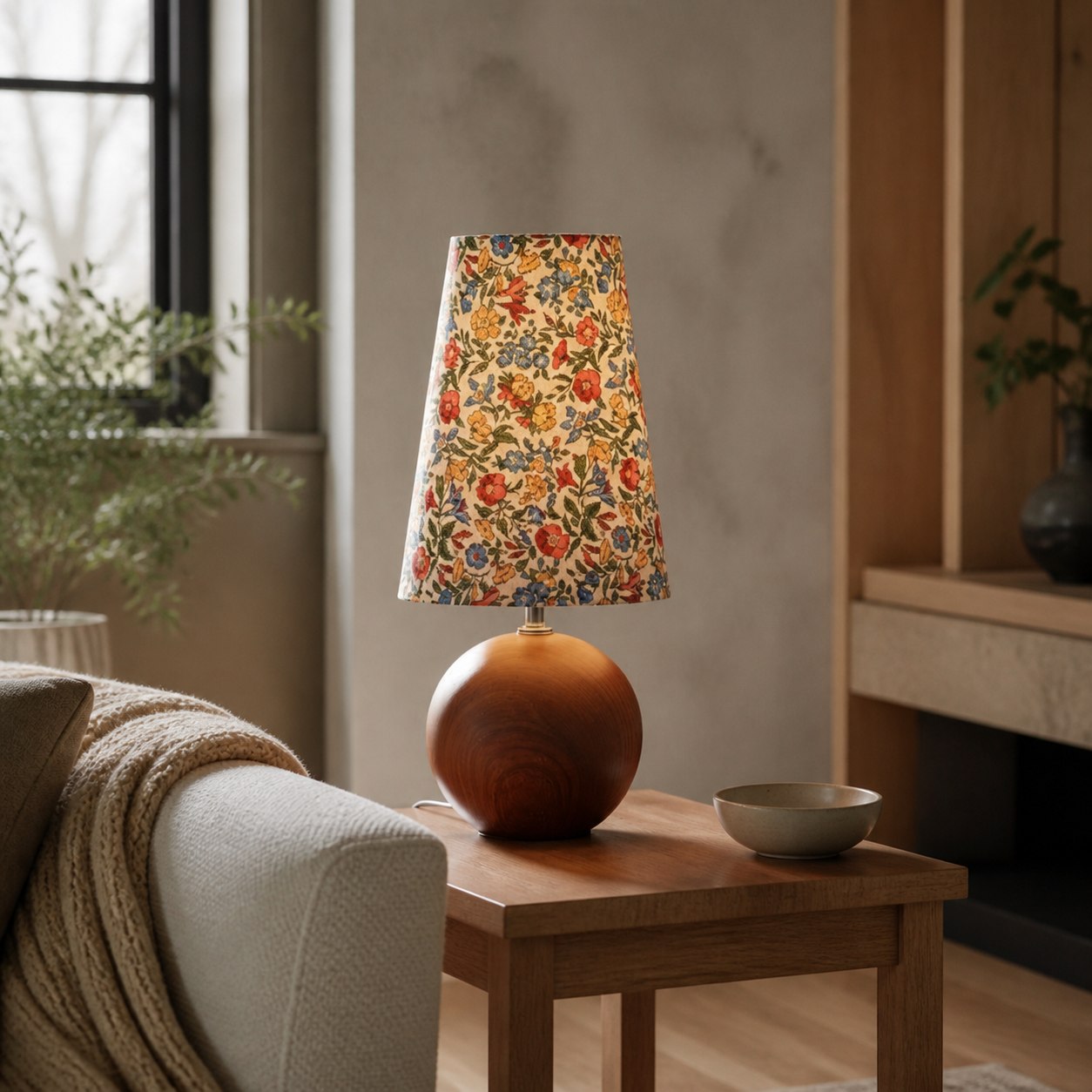 Florence Decorative Floral Table Lamp — Stylish Ambient Light with Wooden Detail for Home