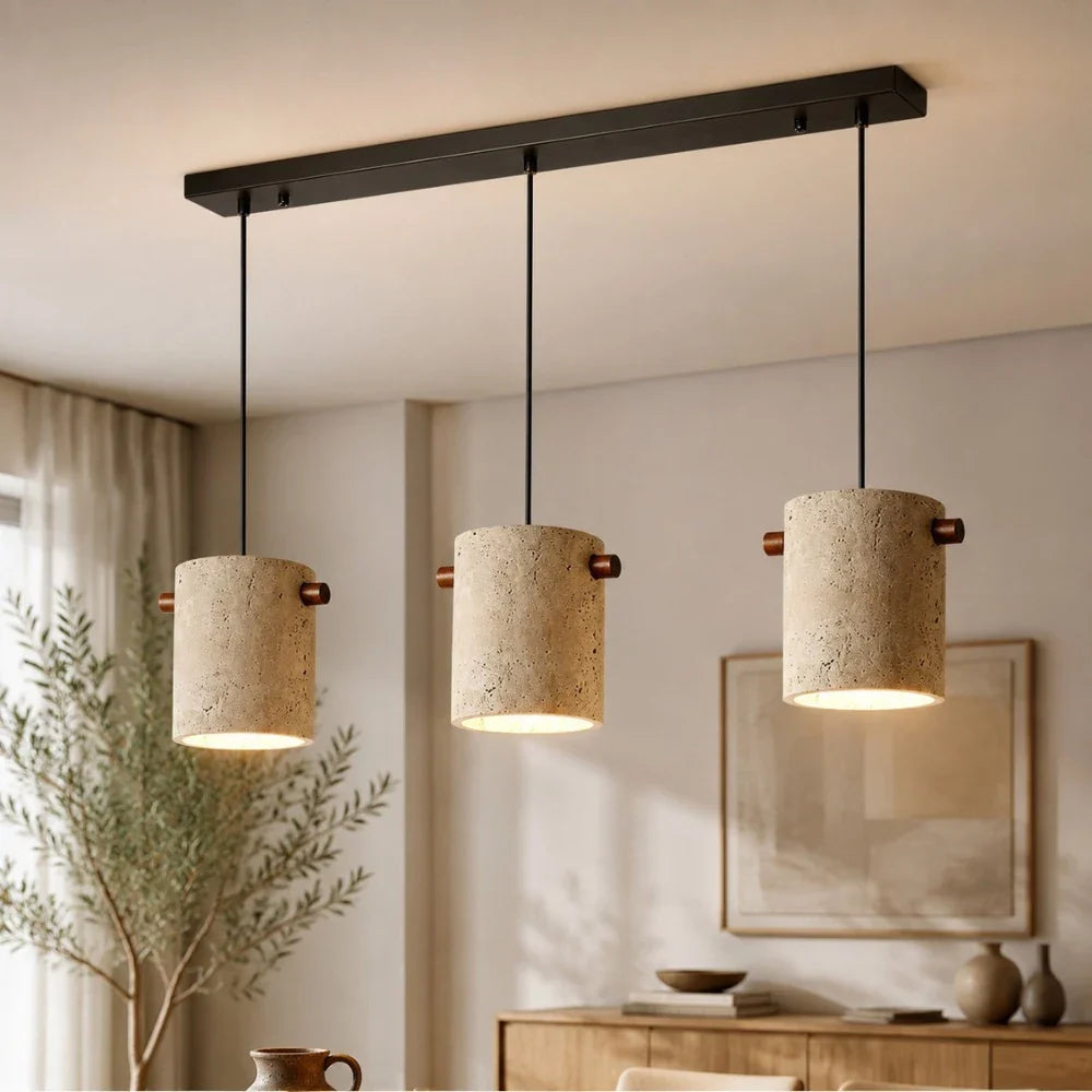 Wabi-Sabi Travertine Cylinder Pendant Light