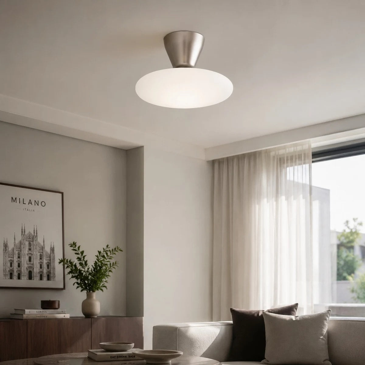 modern sofa area with close ceiling mount view