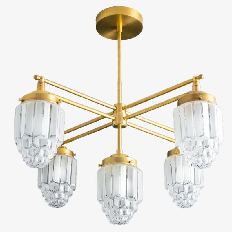 Tierlux Glass Chandelier – Vintage Brass Globe Lighting Fixture