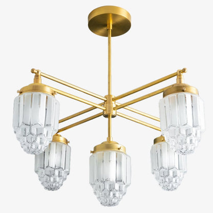 Tierlux Glass Chandelier – Vintage Brass Globe Lighting Fixture