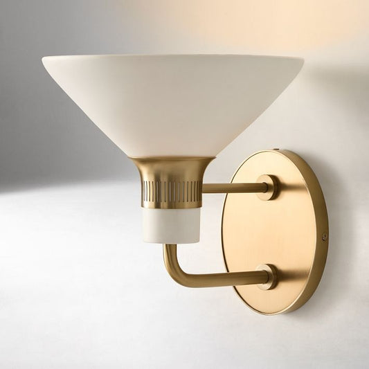 Calvor Champagne Bronze Sconce – Porcelain Ivory Shade Hardwired Wall Light