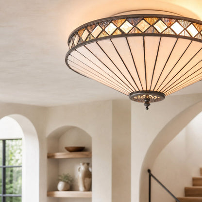 TF Fargo Geometrische Deckenleuchte – Handgefertigte Art-Deco-Lampe aus Buntglas für den Eingangsbereich