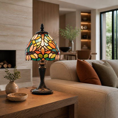Calyra Vintage Floral Stained Glass Table Lamp — Art Deco Tiffany Style Accent Light for Bedside and Living Room
