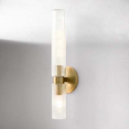 Rivora Fluted Glass Double Short Sconce - Indoor Outdoor Wall Light Elegance
