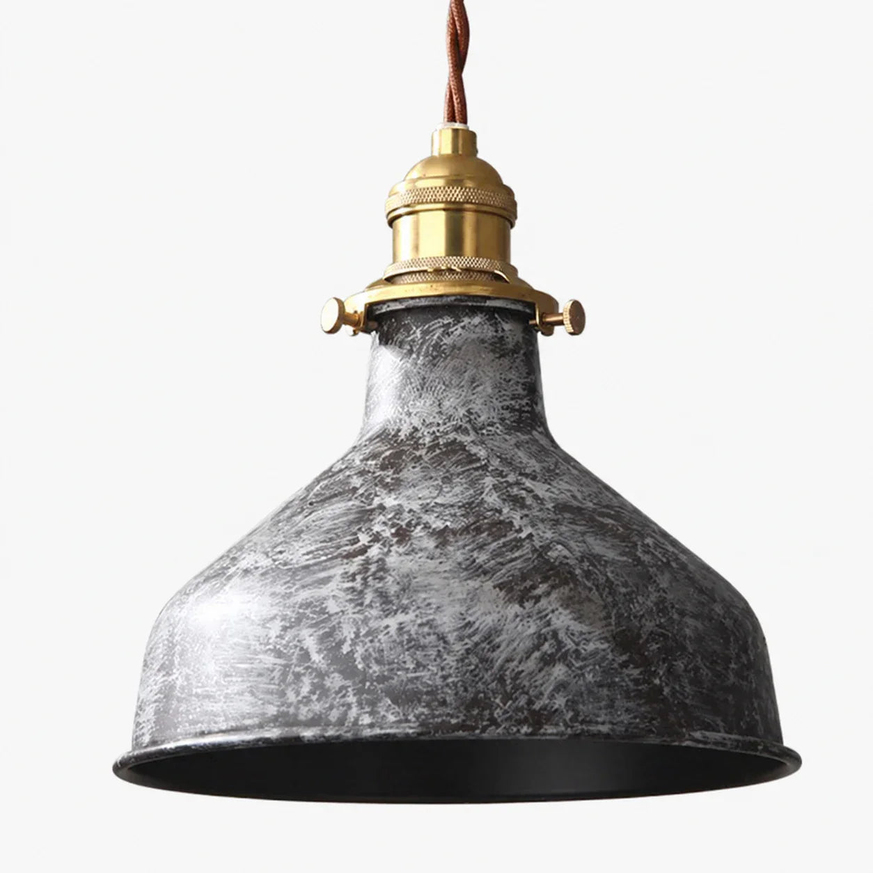 Wide distressed grey white cone pendant lamp