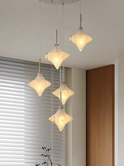 Art Deco Star Staircase Pendant Light – Frosted Glass Hanging Fixture –  Astris Altair