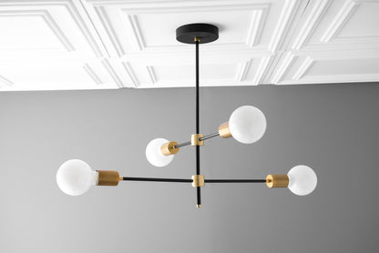 Mobilux Line Black and Brass Chandelier - Contemporary Globe Ceiling Hanging Light