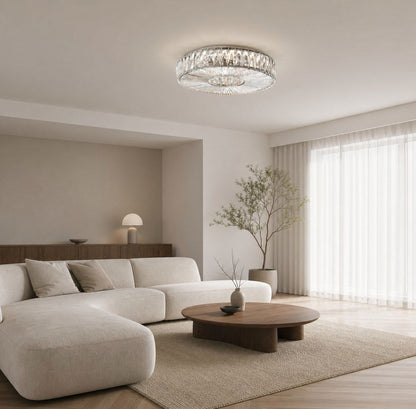 Glomar Glass Round Flush Ceiling Light - Modern Metal Glass Finish Living Areas