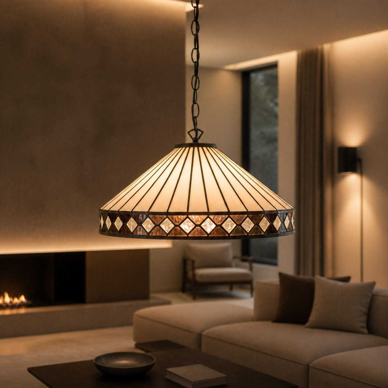 TF Fargo Pendant Light - Tiffany Style Lighting with an Art Deco Shade and Adjustable Chain