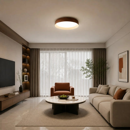 Wabi-Sabi Wood Color LED Flush Mount Ceiling Light