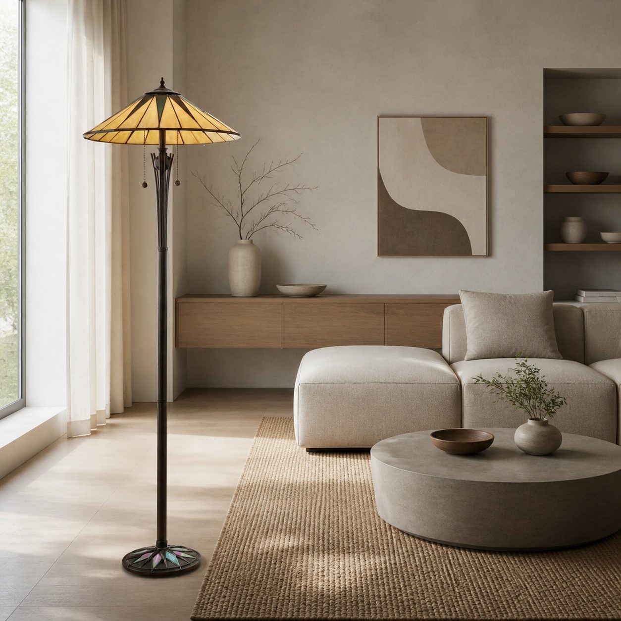 TF Dark Star Tiffany Art Glass Floor Lamp – Vintage-Inspired Metal Base Accent Lighting