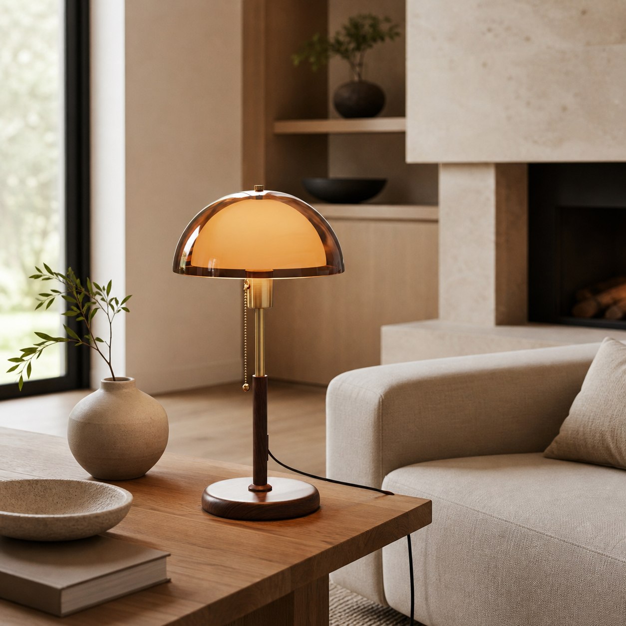 Afterglow Table Lamp Rounded Shade Bedside Accent Table Lamp - Modern Retro Style for Bedroom