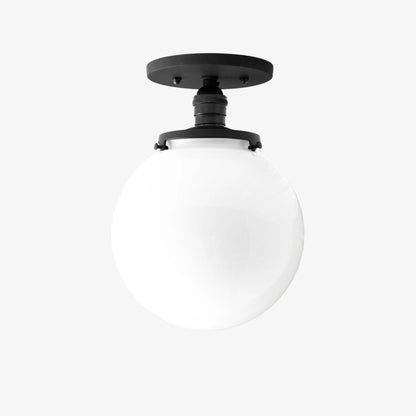 Glorica Glass Mid Century Semi Flush Ceiling Light - White Opal Glass Globe Fixture