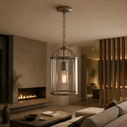 Luxvana Bell Shaped Glass Pendant Light - Industrial Metal Lantern Design Fixture for Kitchen