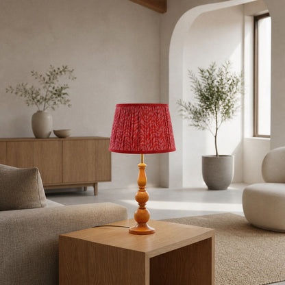 Grainora Table Lamp with Wooden Grain Base – Fabric Lampshade for Living Rooms