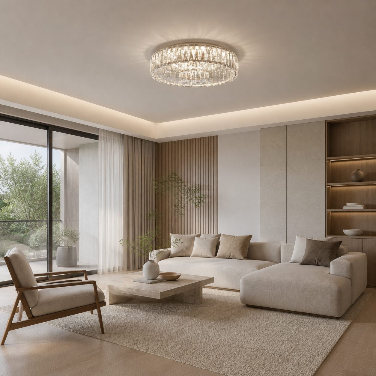 Glomar Glass Round Flush Ceiling Light - Modern Metal Glass Finish Living Areas