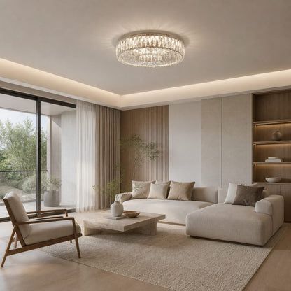 Glomar Glass Round Flush Ceiling Light - Modern Metal Glass Finish Living Areas