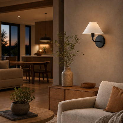 Gilda Fabric Drum Shade Wall Sconce - Modern Brass Accent Light for Bedroom and Hallway