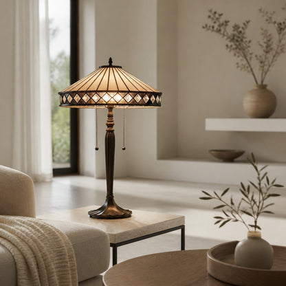 TF Fargo Geometrische Tiffany-Lampe – Akzentbeleuchtung aus bernsteinfarbenem und cremefarbenem Glas für Schlafzimmer oder Arbeitszimmer