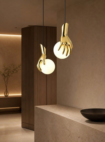 Hand Holding Globe Pendant Light