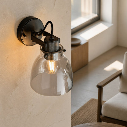 Readium Modern Glass-Shaded Wall Lamp – Adjustable Head for Bedrooms and Hallways