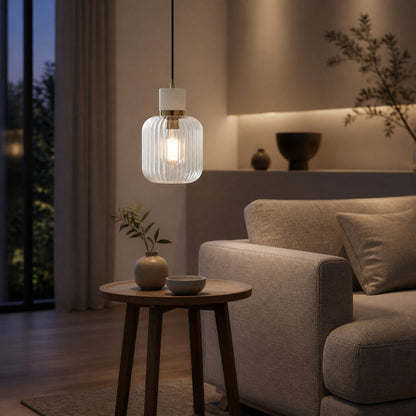 Korlisse Pendelleuchte aus Naturstein und Glas – Stilvolle Lampe für Wohnzimmer oder Lounge