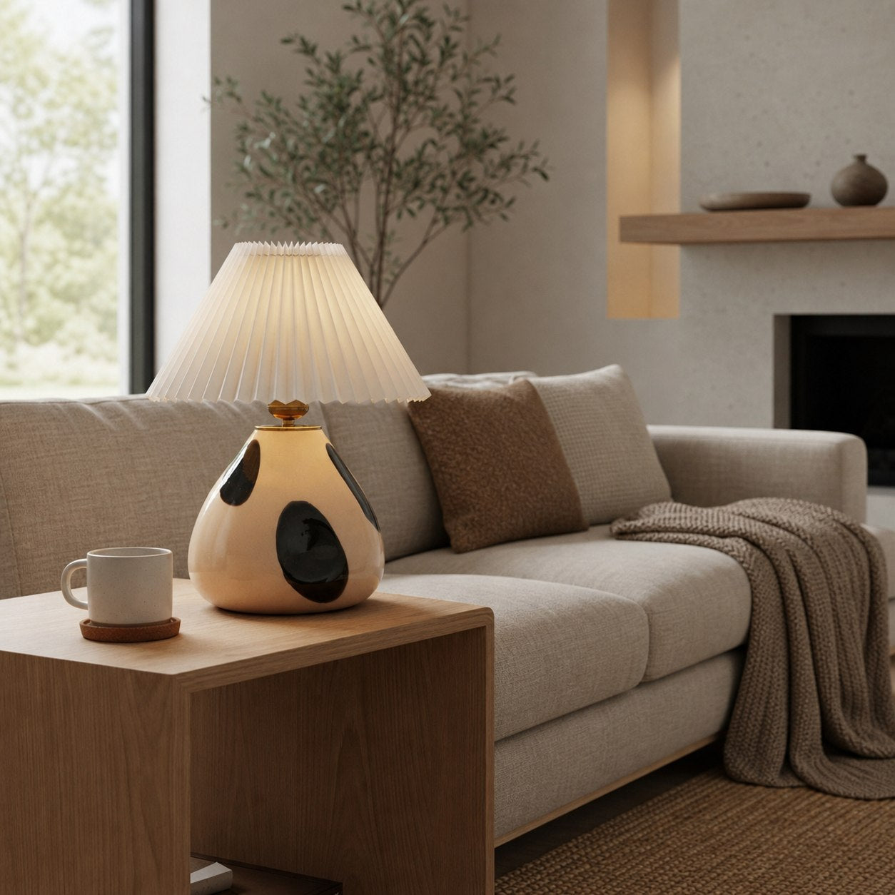 Undara Table Lamp - Pleated Fabric Shade Glass-Base Decorative Lamp for Living Room