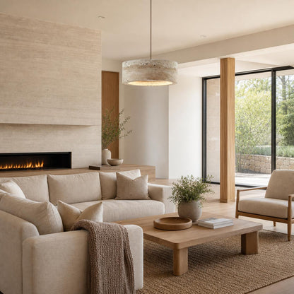 Kairis Travertine Natural Stone Pendant Light - Vintage Style Lighting for Dining and Living Spaces