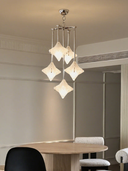 Art Deco Astris Star Chandelier – Frosted Glass Deco Fixture for Dining Room