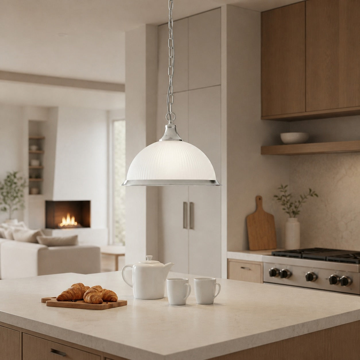 TF Vintora Pendelleuchte aus geripptem Glas – Elegante Metallumrandung für Küchen, Essbereiche und Flure
