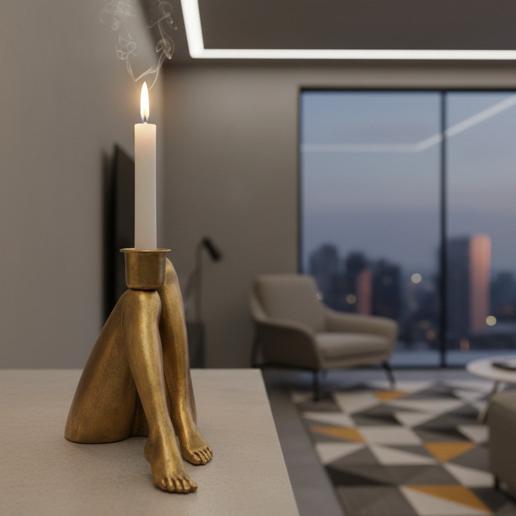 Kickra  Modern Designer Candle Holder with Gold Leg-Inspired Base U22