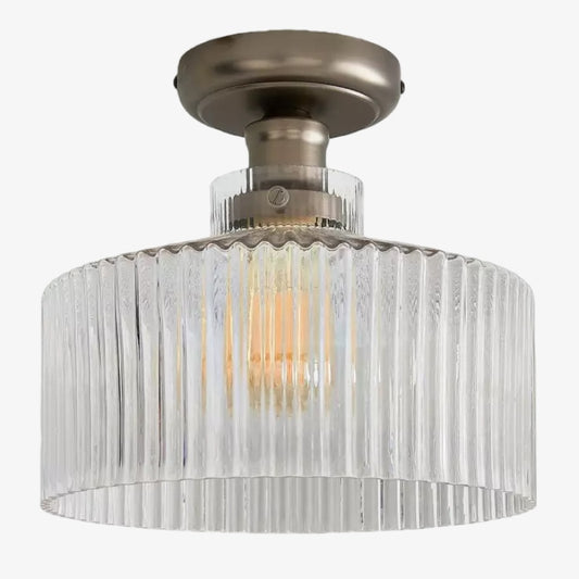 Ribora Vintage - Inspired Ribbed Glass Ceiling Lamp - Industrial Style Flush Mount for Modern Interiors U05