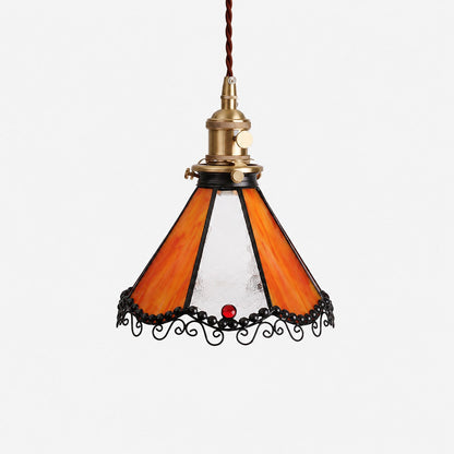Orange stained glass single pendant light