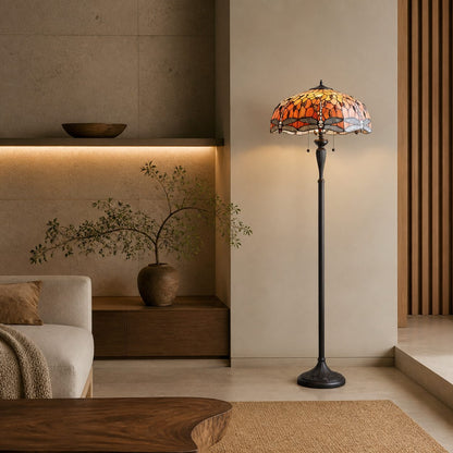TF Dragonfly Motif Floor Lamp – Vintage Stained-Glass for Living Rooms