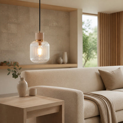 Korlisse Pendelleuchte aus Naturstein und Glas – Stilvolle Lampe für Wohnzimmer oder Lounge