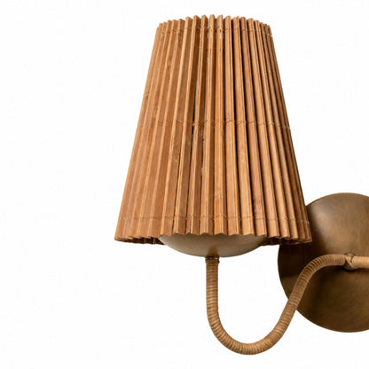 Zhoove Bambus-Wandleuchte – Plissiertes Naturschirmdesign für Wohnzimmer oder Schlafzimmer