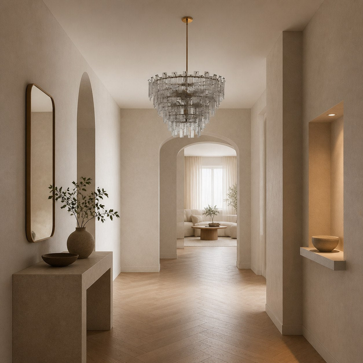 Lumvey Runder Kronleuchter – Vintage-inspirierter Metallrahmen mit gestuftem Glas für Esszimmer und Foyer
