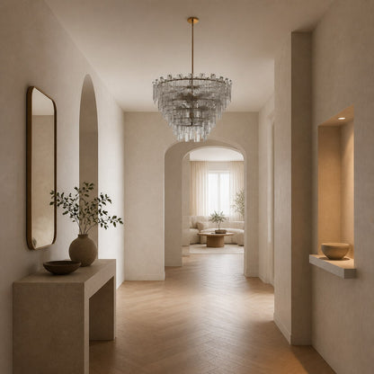 Lumvey Runder Kronleuchter – Vintage-inspirierter Metallrahmen mit gestuftem Glas für Esszimmer und Foyer