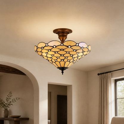 TF Pearl Handgefertigte Tiffany-Deckenleuchte – Art-Deco-Buntglasleuchte für Flur oder Wohnzimmer