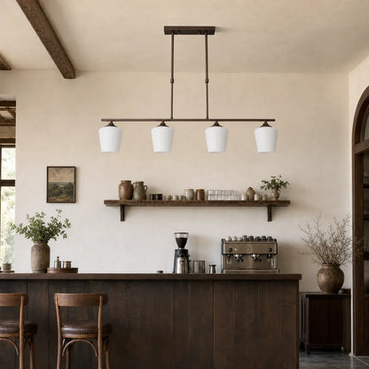 Strellux four-head Coffee Brown chandelier over a cafe counter