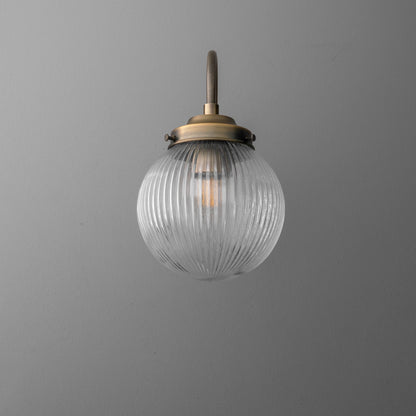 Glorica Glass Aged Brass Wall Sconce - Ribbed Glass Shade Industrial Style Lighting