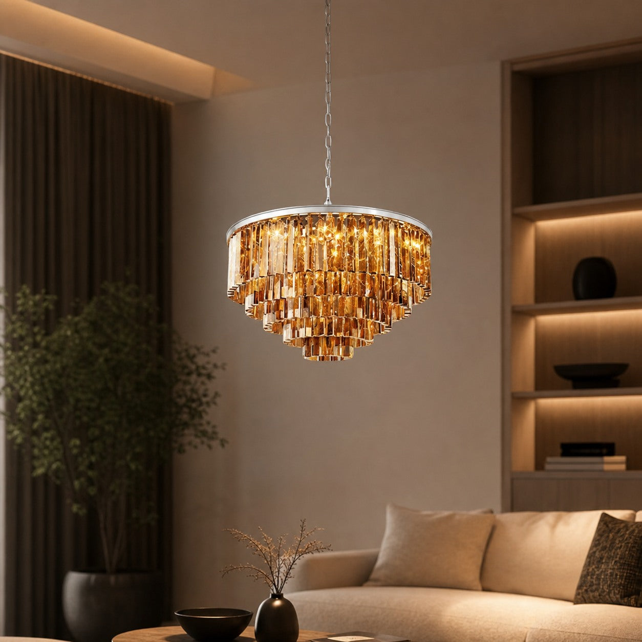 Aurevon Crystal Prism Metal Frame Modern Ceiling Chandelier for Home and Hotel