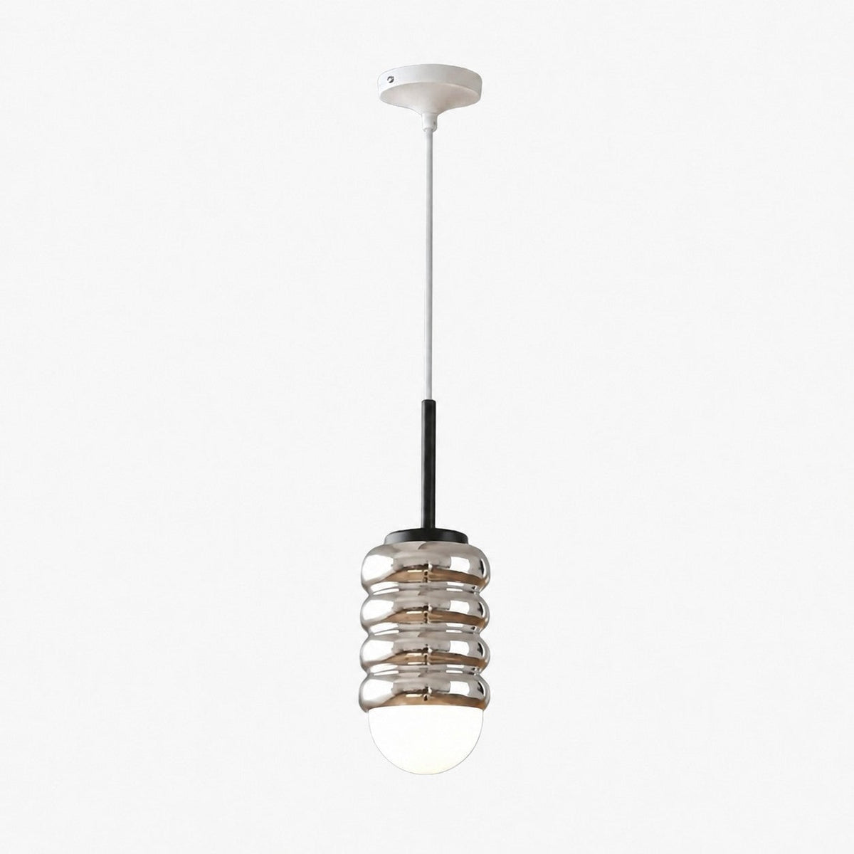 Iron Pendant Lamp with Ribbed Shade - Cream Style Light for Bedroom