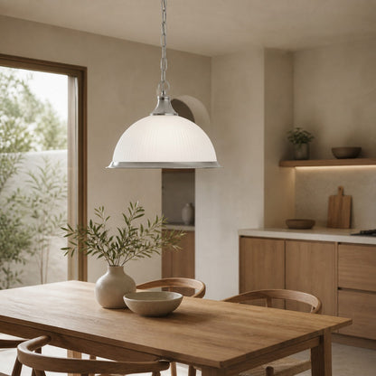 TF Vintora Pendelleuchte aus geripptem Glas – Elegante Metallumrandung für Küchen, Essbereiche und Flure