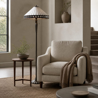 TiffStar Art Glass Floor Lamp with Ornamental Pattern Shade – Standing Light for Living Rooms