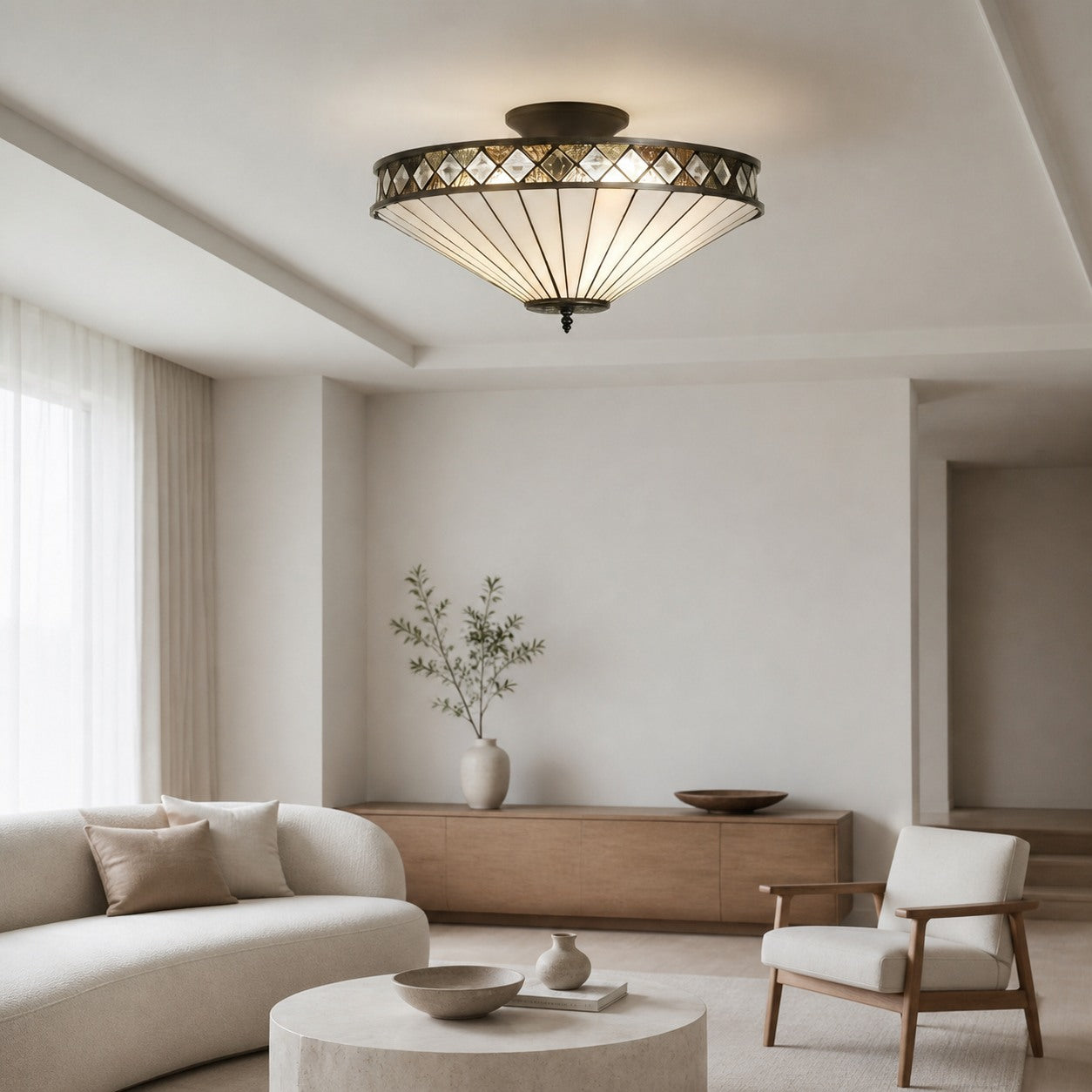 TF Fargo Semi-Flush Ceiling Lamp — A Classic Deco Light with a Decorative Glass Shade for Multi room Use
