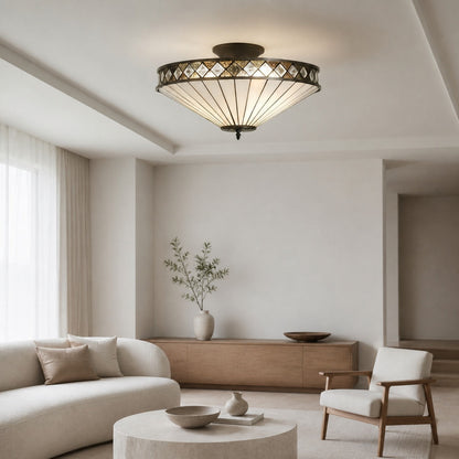 TF Fargo Semi-Flush Ceiling Lamp — A Classic Deco Light with a Decorative Glass Shade for Multi room Use