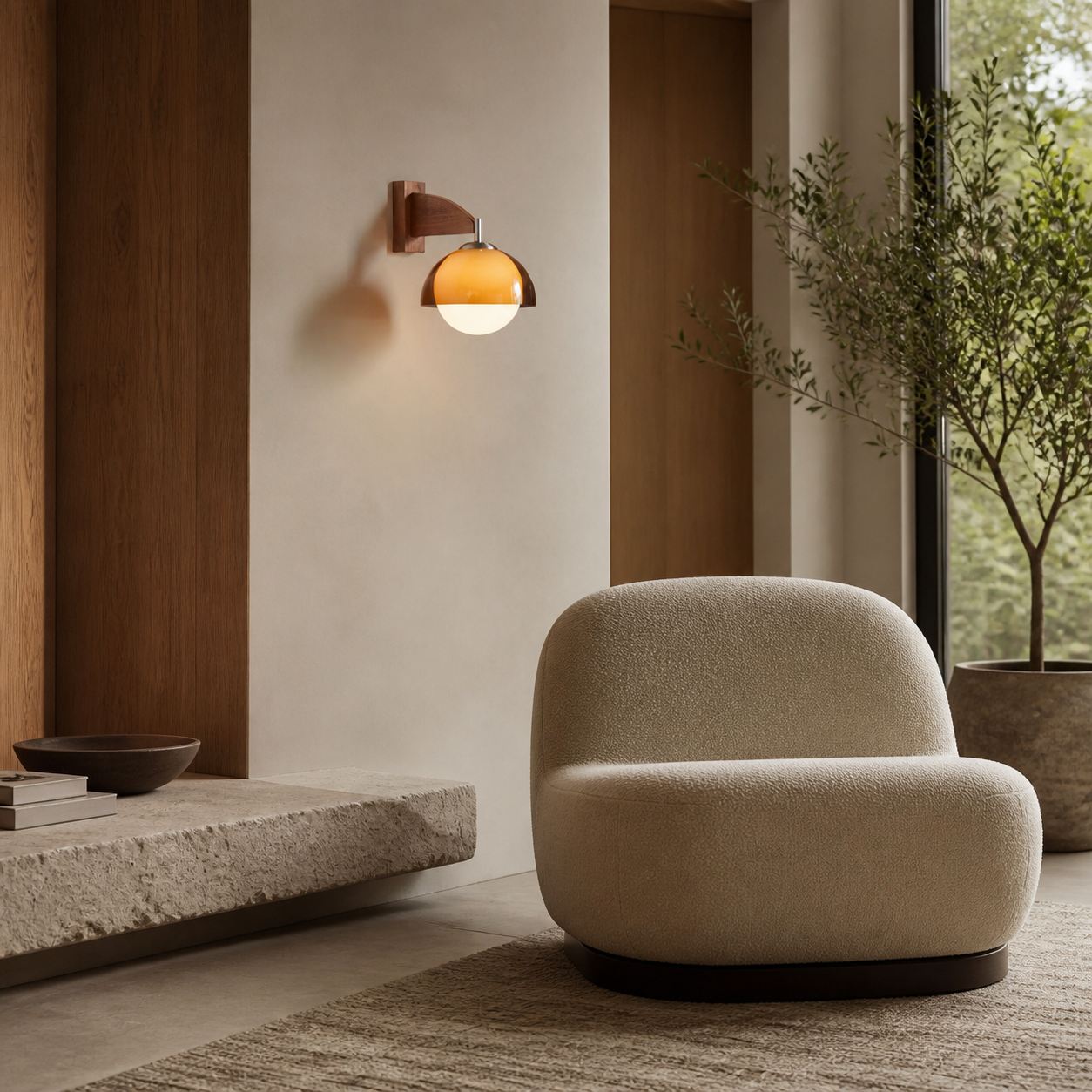 Afterglow Modern Sunset Wall Lamp – Dual Glass Shade Design with Wood-Texture Base