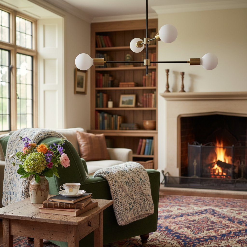 Mobilux Line Black and Brass Chandelier - Contemporary Globe Ceiling Hanging Light